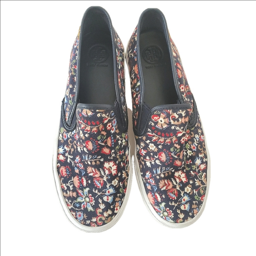 Tory Burch Floral Slip on Sneaker Leather insoles Sz 7.5